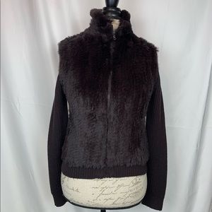Beretta Brown Full Zipper Rabbit Fur Jacket Size 6